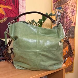 Tano Green 100% Italian Leather Slouchy Unstructured Tote Shoulder Bag Purse EUC